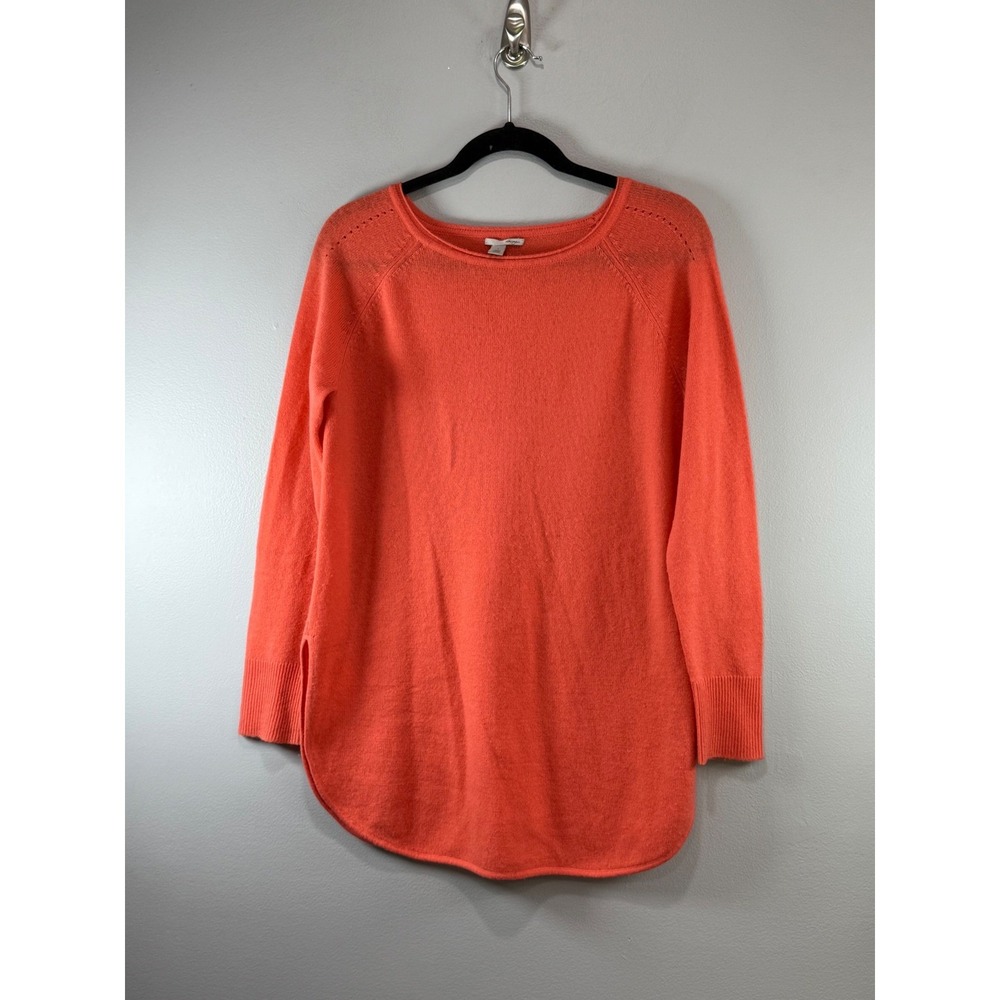 Halogen Coral Orange Wool Cashmere Blend Tunic Sweater Small Scoop Neck High Low